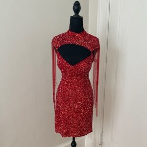 Rachel Allan Red Long Sleeve Dress